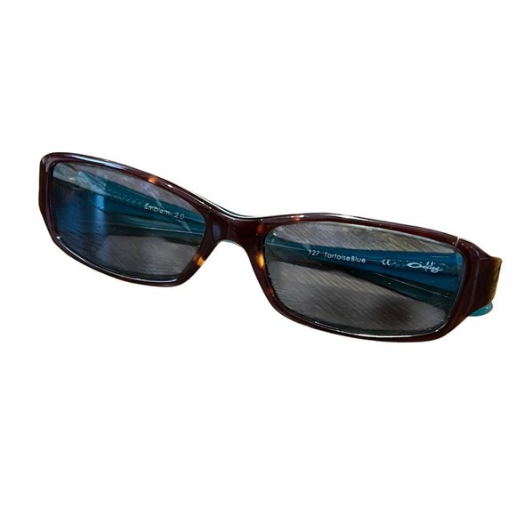 Oakley Womens Tortoise & Blue Emblem 2.0 Rectangular Sunglasses W/ Case - Picture 6 of 9